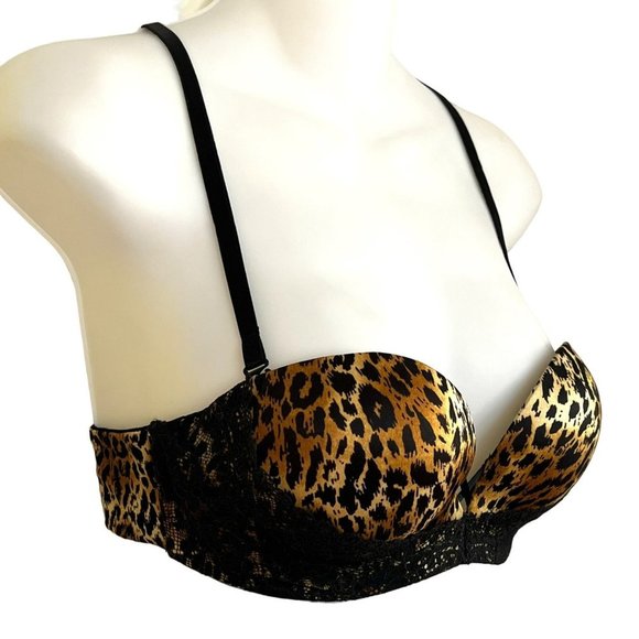 VICTORIA’S SECRET LEOPARD & LACE CONVERTIBLE STRAPLESS MIRACULOUS PADDED BRA SIZ - Picture 4 of 13